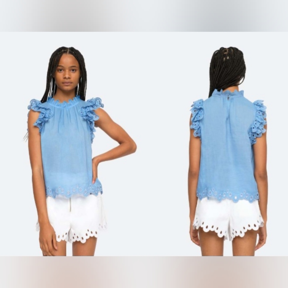 Sea New York Blue Ruffle Sleeve Blouse